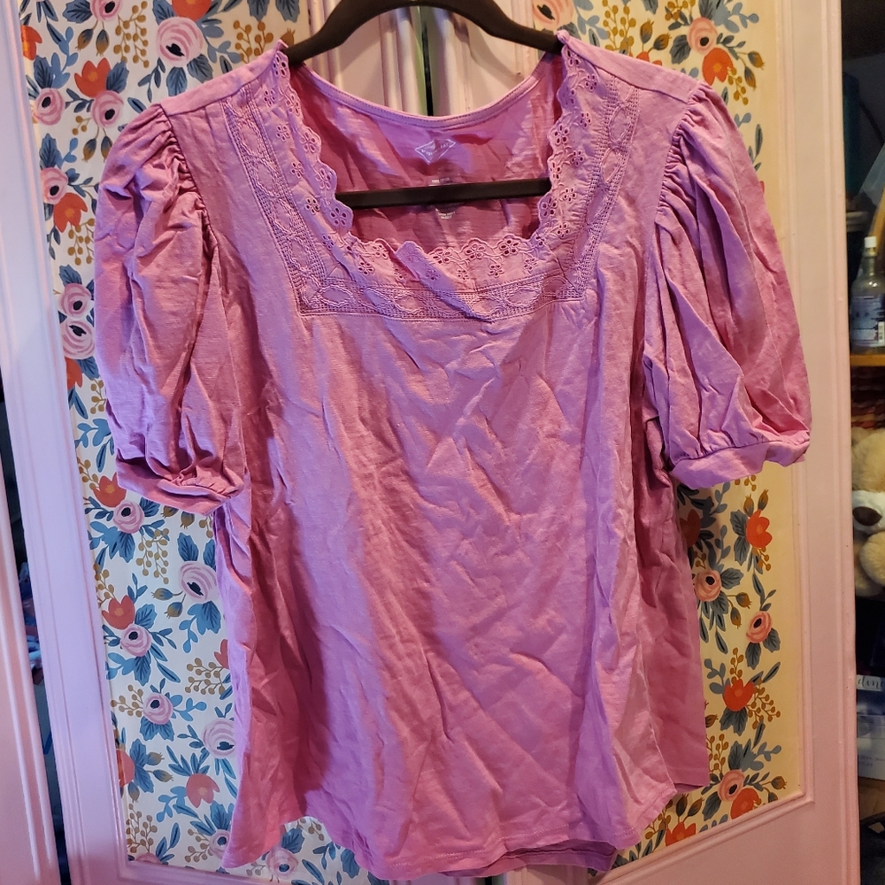 Pink Lace Trim Women's Top
